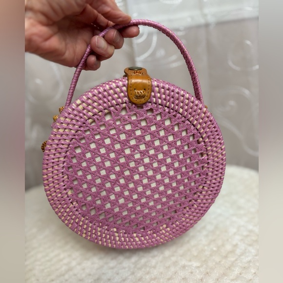 Handbags - Atabali Rattan Vegan Round Crossbody Purse